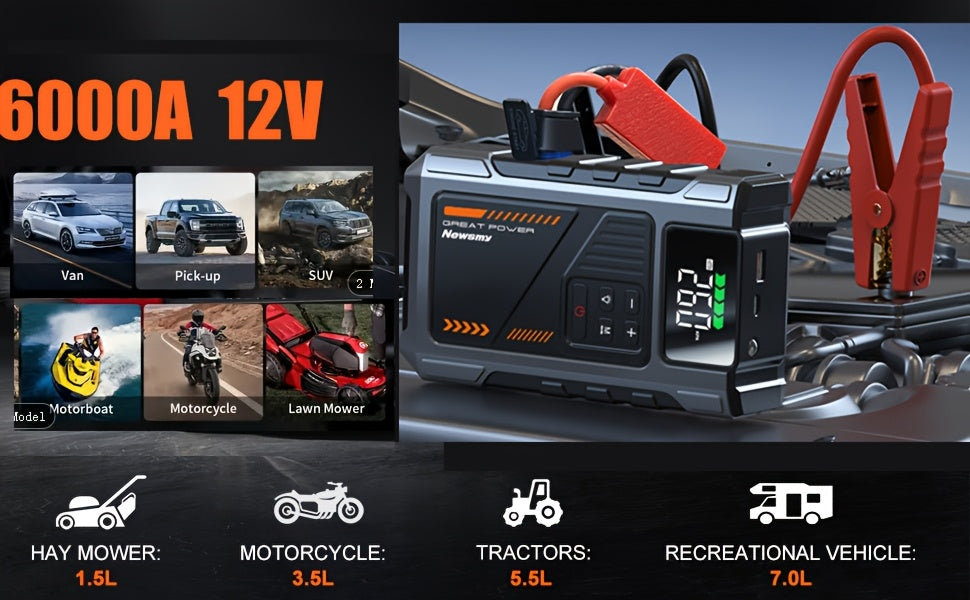 Arrancador de Emergencia para Vehículos 12000mAh + Compresor de Aire 150PSI