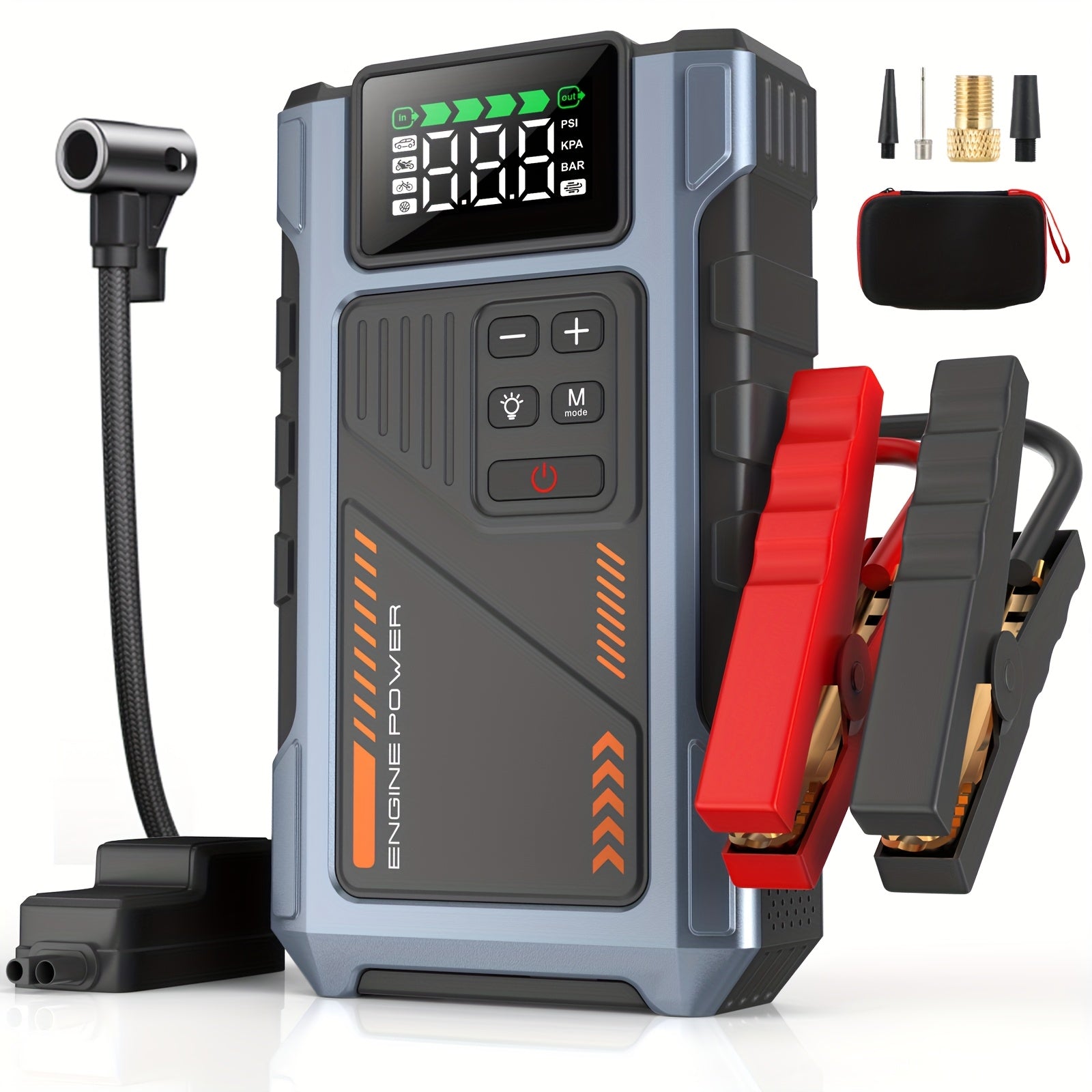 Arrancador de Emergencia para Vehículos 12000mAh + Compresor de Aire 150PSI