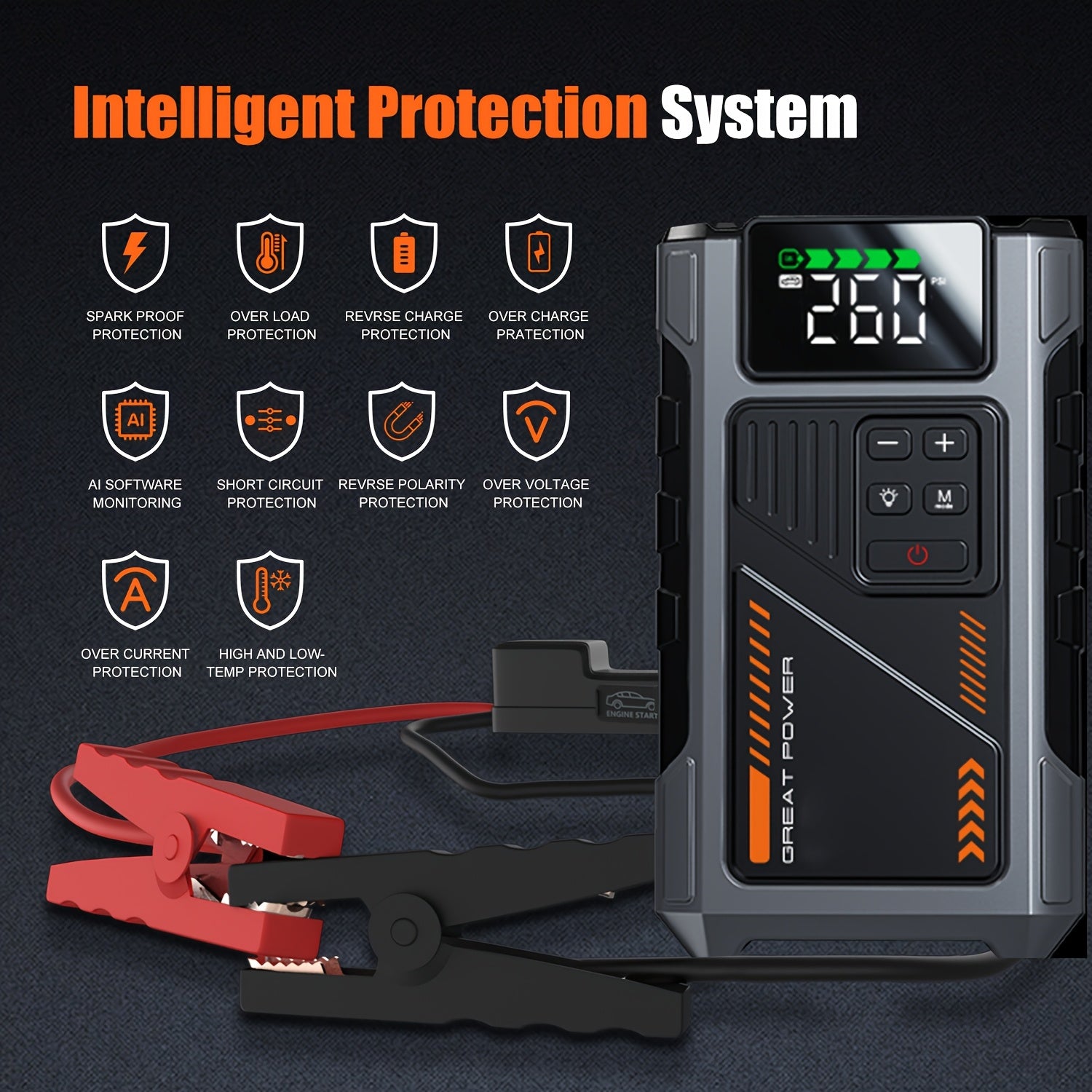 Arrancador de Emergencia para Vehículos 12000mAh + Compresor de Aire 150PSI