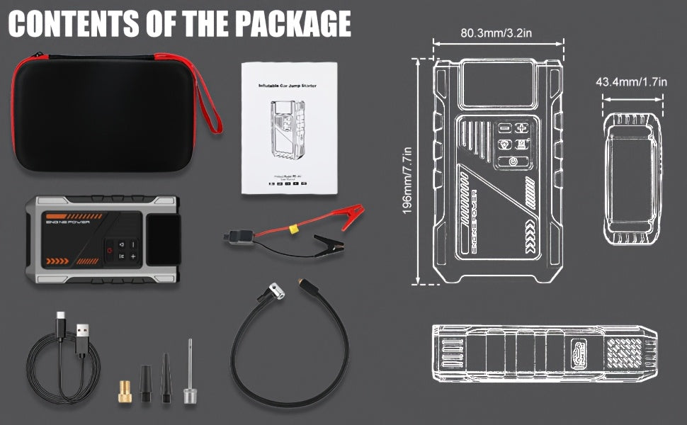 Arrancador de Emergencia para Vehículos 12000mAh + Compresor de Aire 150PSI