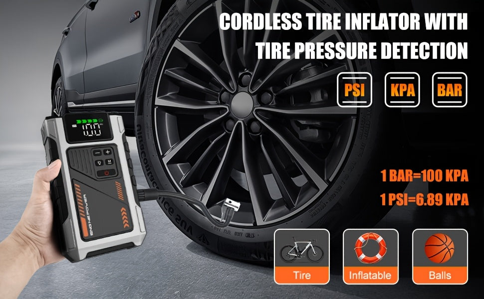 Arrancador de Emergencia para Vehículos 12000mAh + Compresor de Aire 150PSI